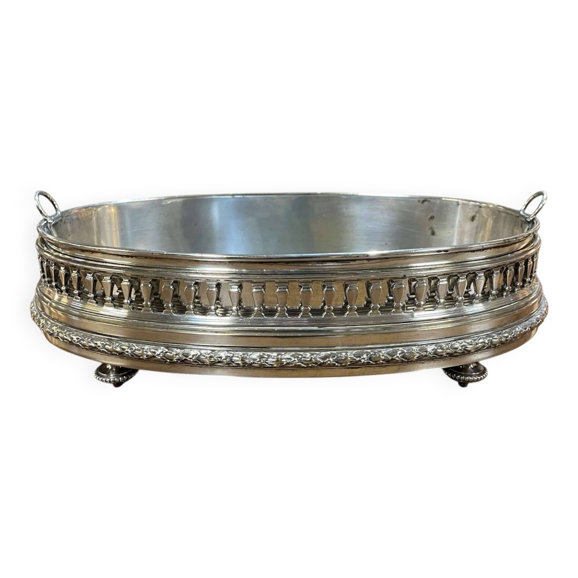 Silver-plated metal table planter from the 1930s