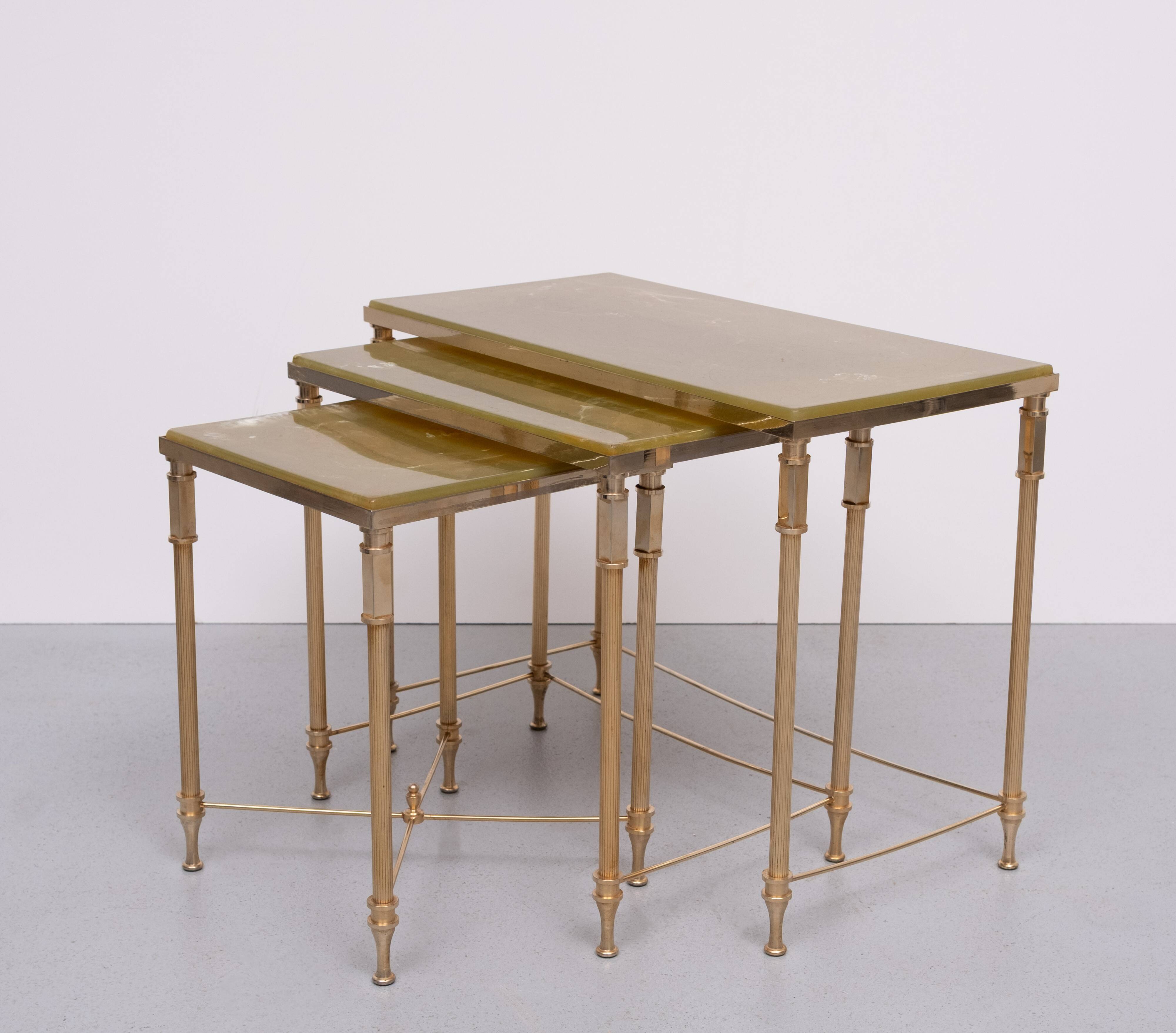 Hollywood Regency Maison Jansen style Brass nesting tables France