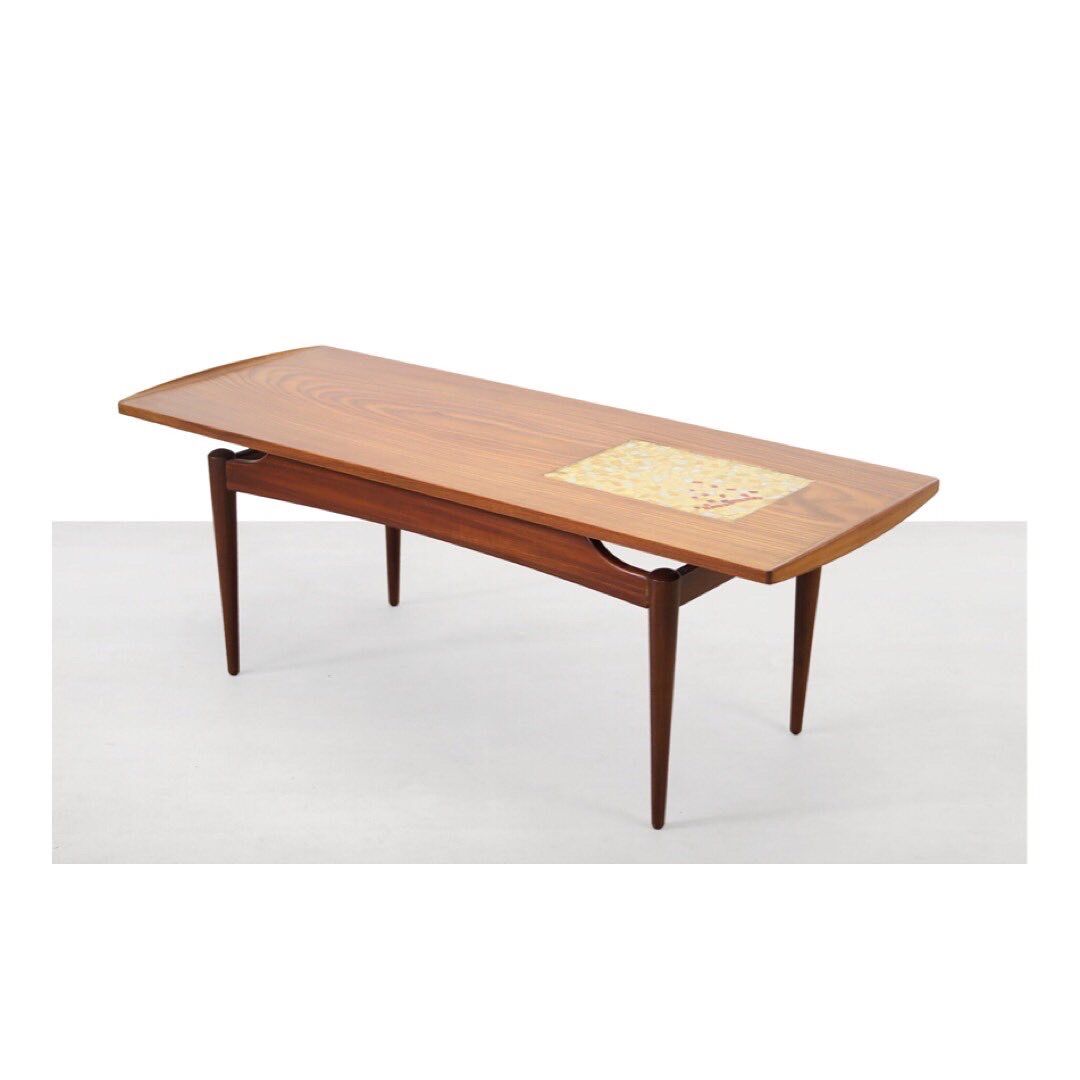 Louis Van Teeffelen teak coffee table with mosaic inlay