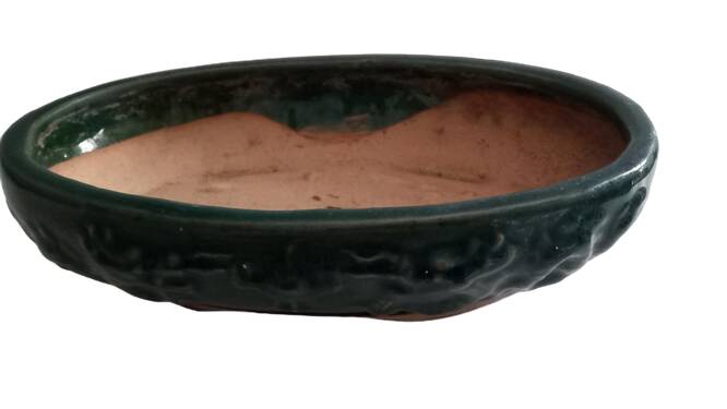 Glazed stoneware bonsai pot in green