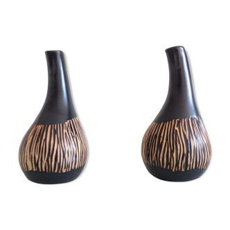 Pair of soliflore vases in brown / vintage ceramic 60s-70s