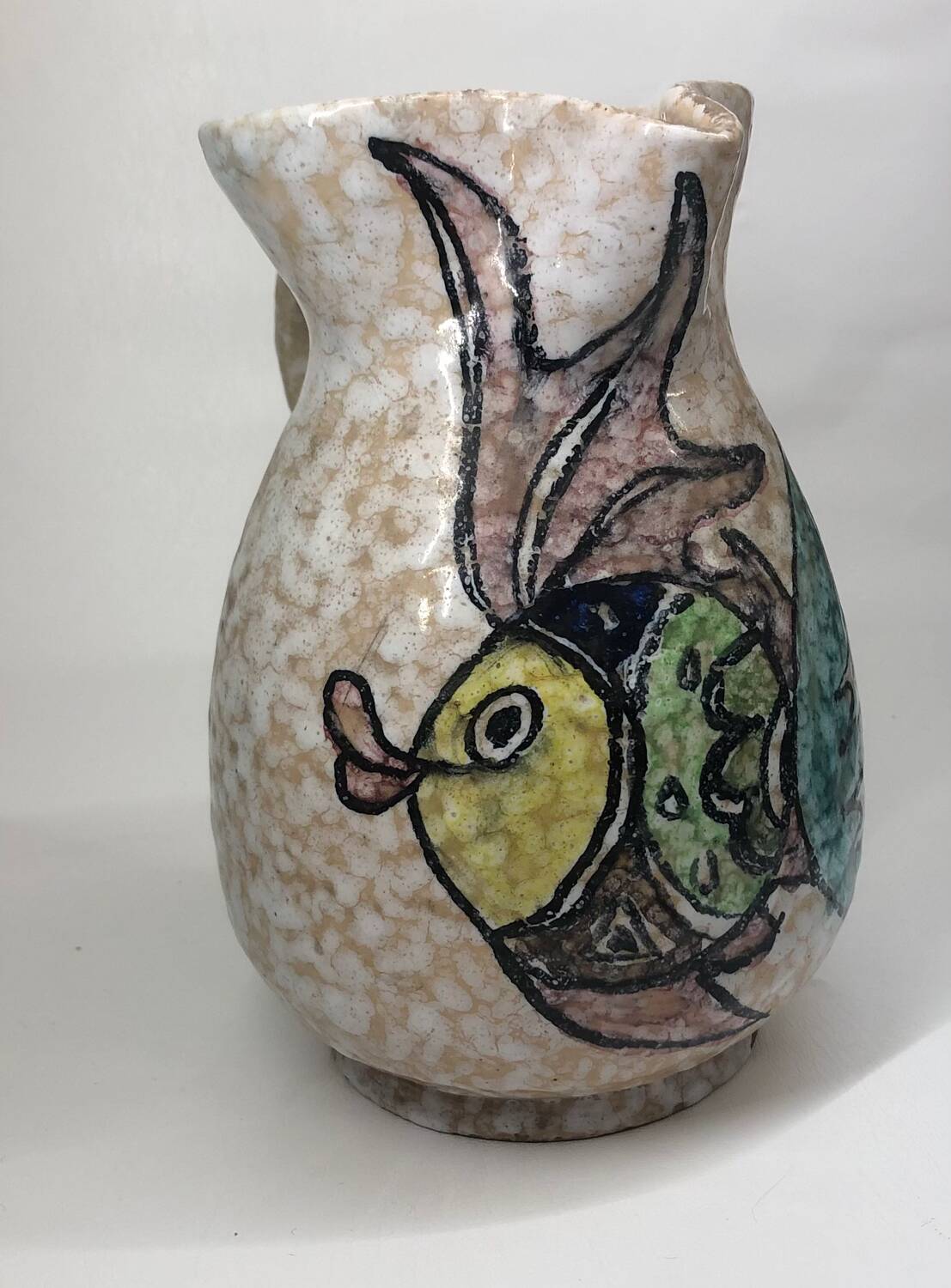 Toledo ceramic pitcher by Pablo Sanguino with fish decoration