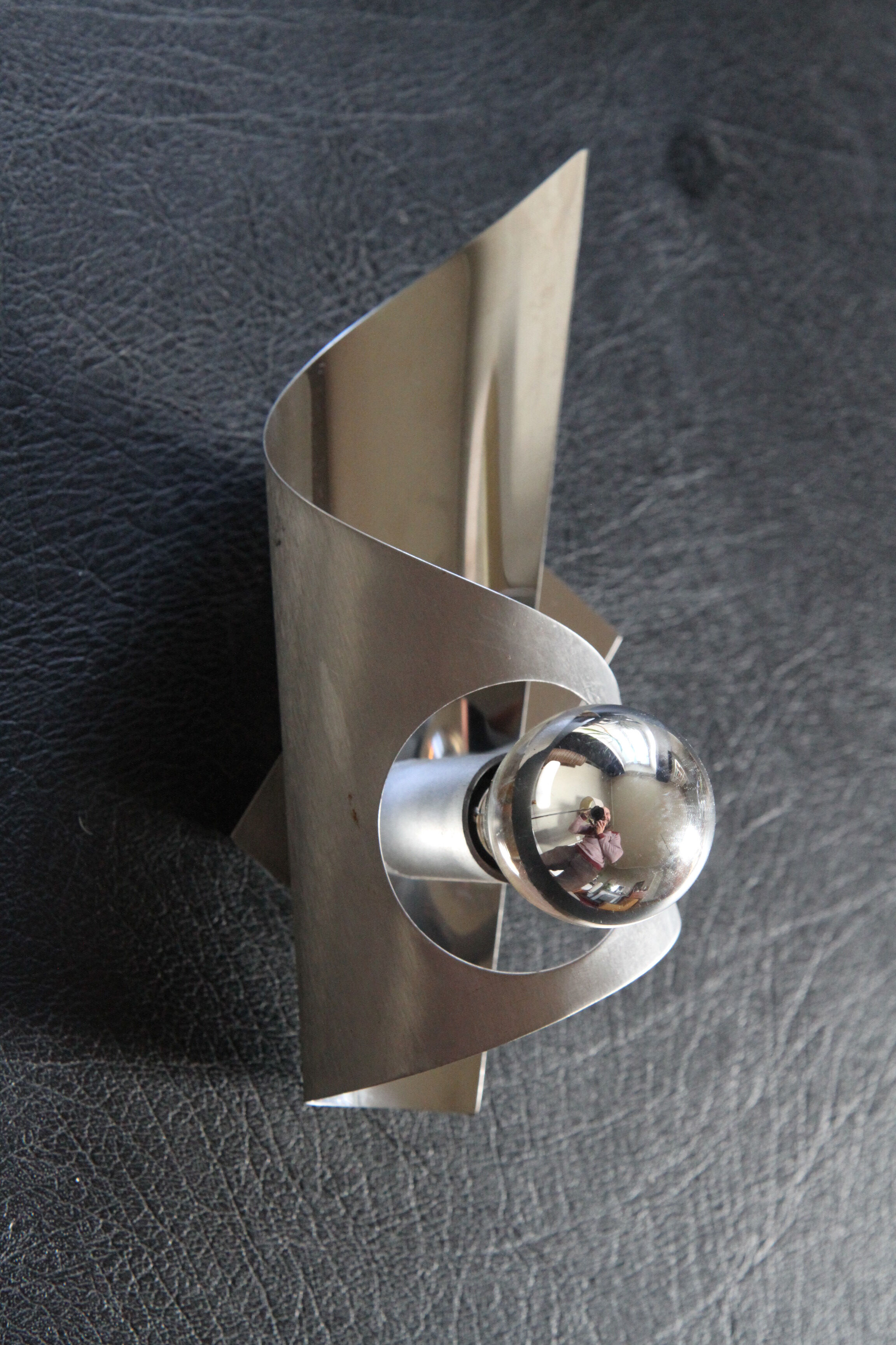 Polished and brushed stainless steel sconces 1970