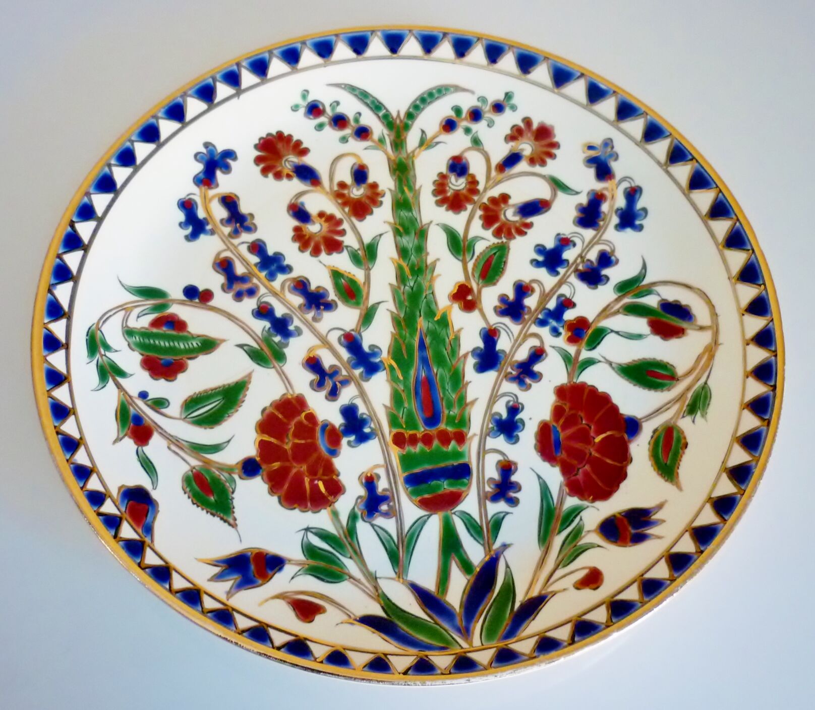 Enamelled plate Keramik decoration of ibiscus, cloisonné enamels, thick, Rhodes Greece