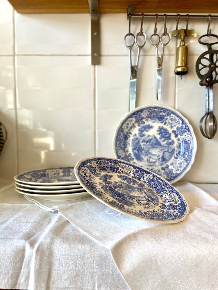 6 Villeroy & Boch plates in blue porcelain, Burgenland service