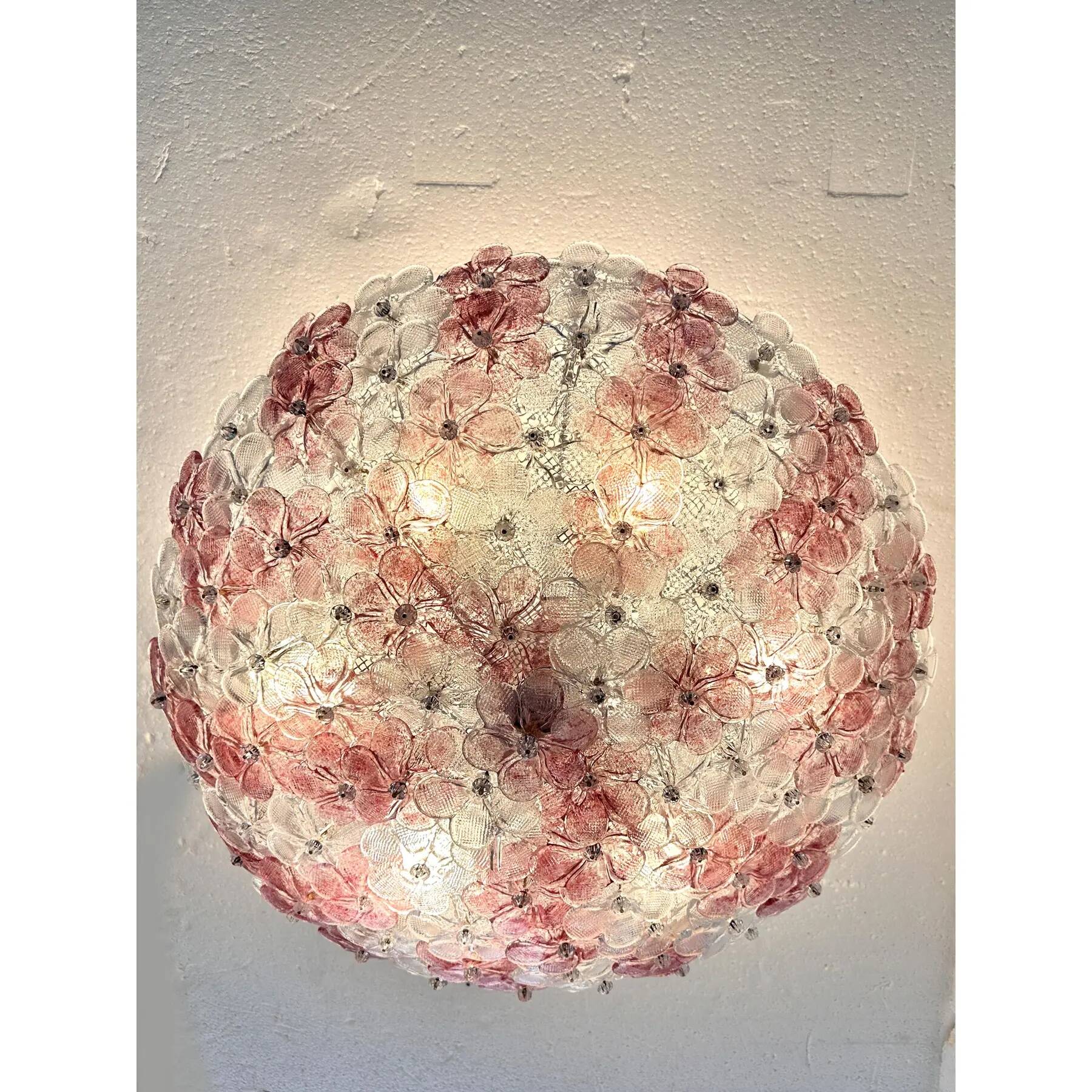 Venetian Transparent and Ametista Flowers Murano Glass Flush Mount in Barov