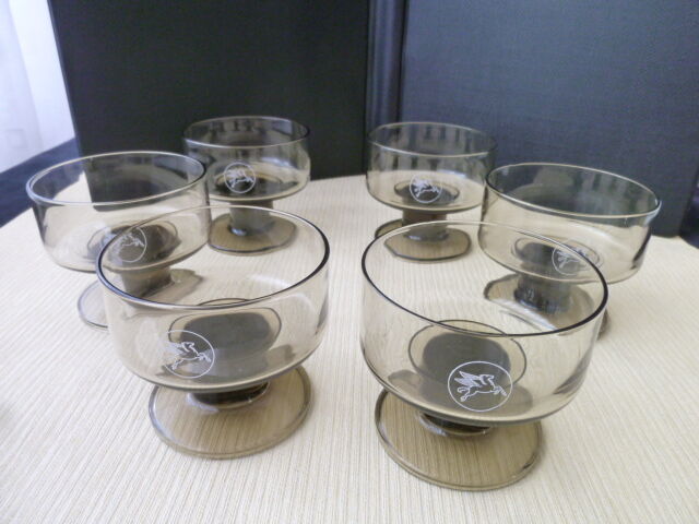 Set of 6 cuts in smoked glass vintage 70s