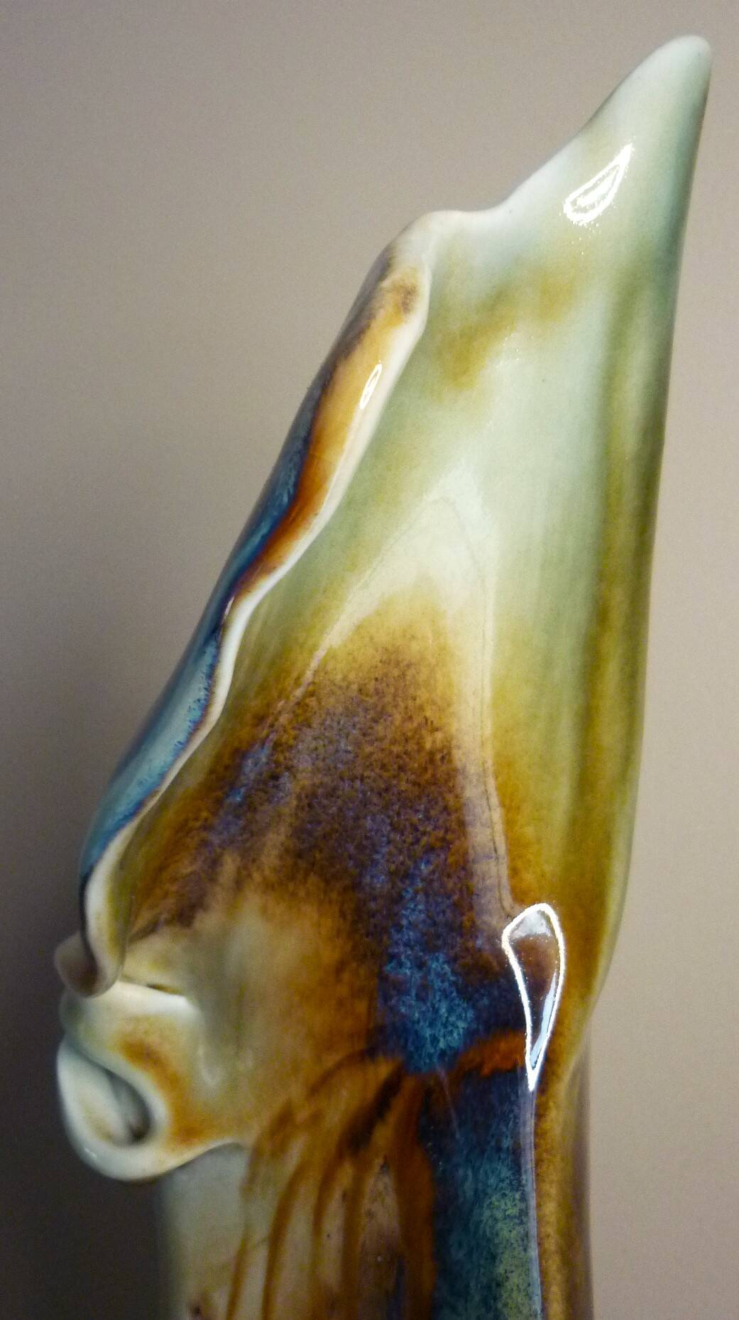 Glazed ceramic vase, unique piece, signed D. Prioton, shell neck