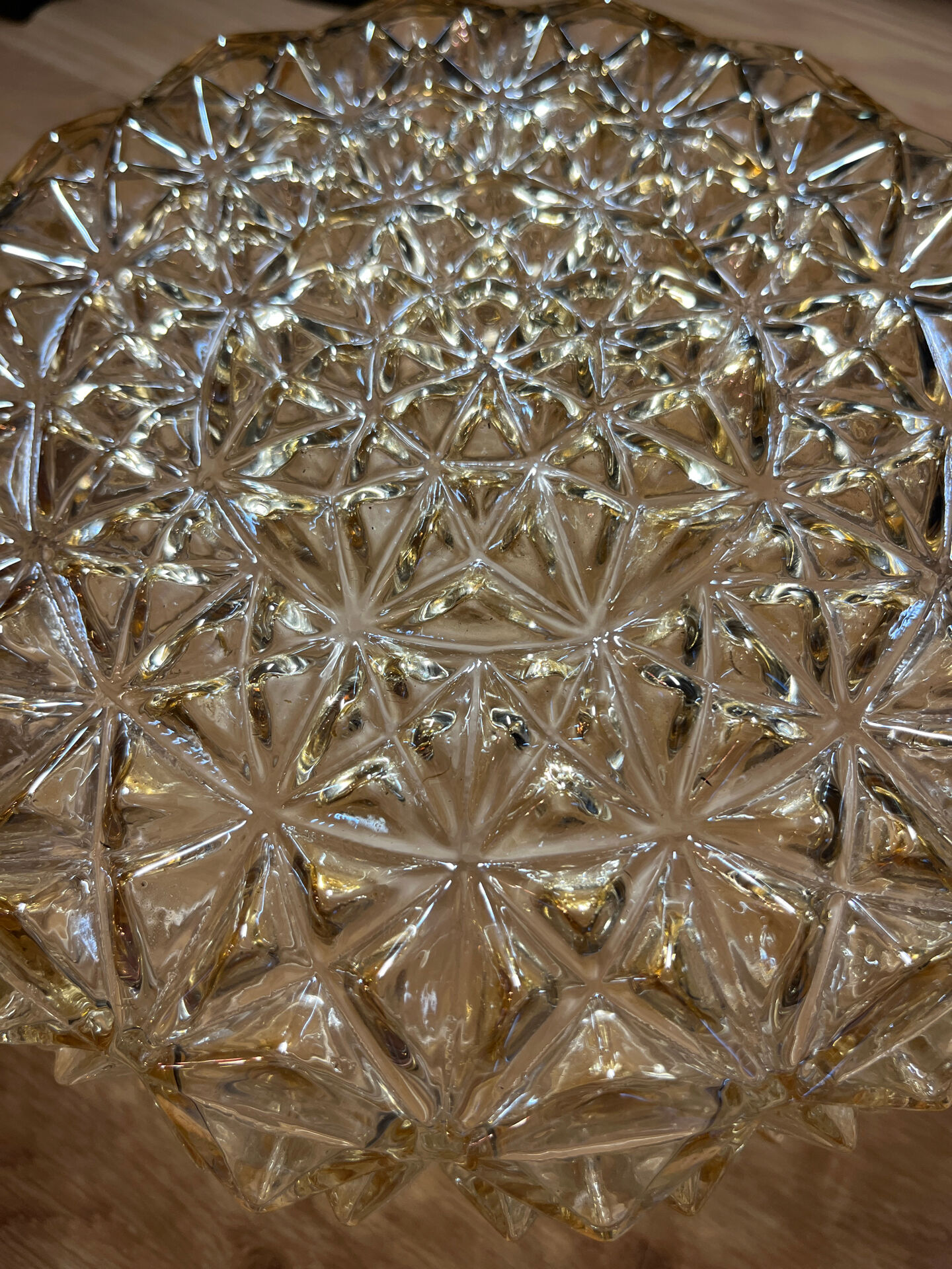 Pair of amber pressed glass ceiling globes Vianne – 1960s
