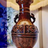 Large vintage table lamp in glazed ceramic, Oriental style 50s-60s.