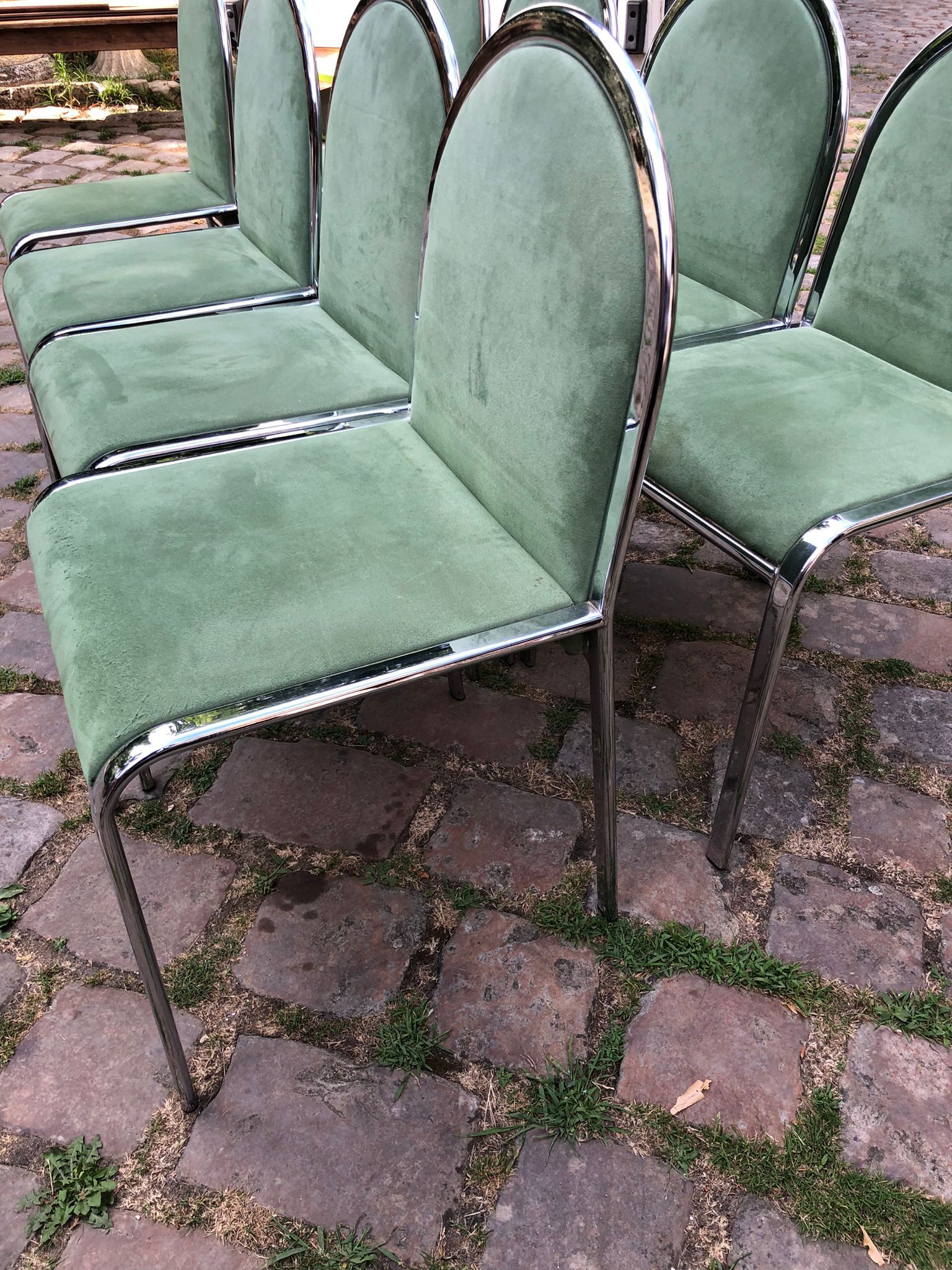 1970 design chair in green suede and chrome
