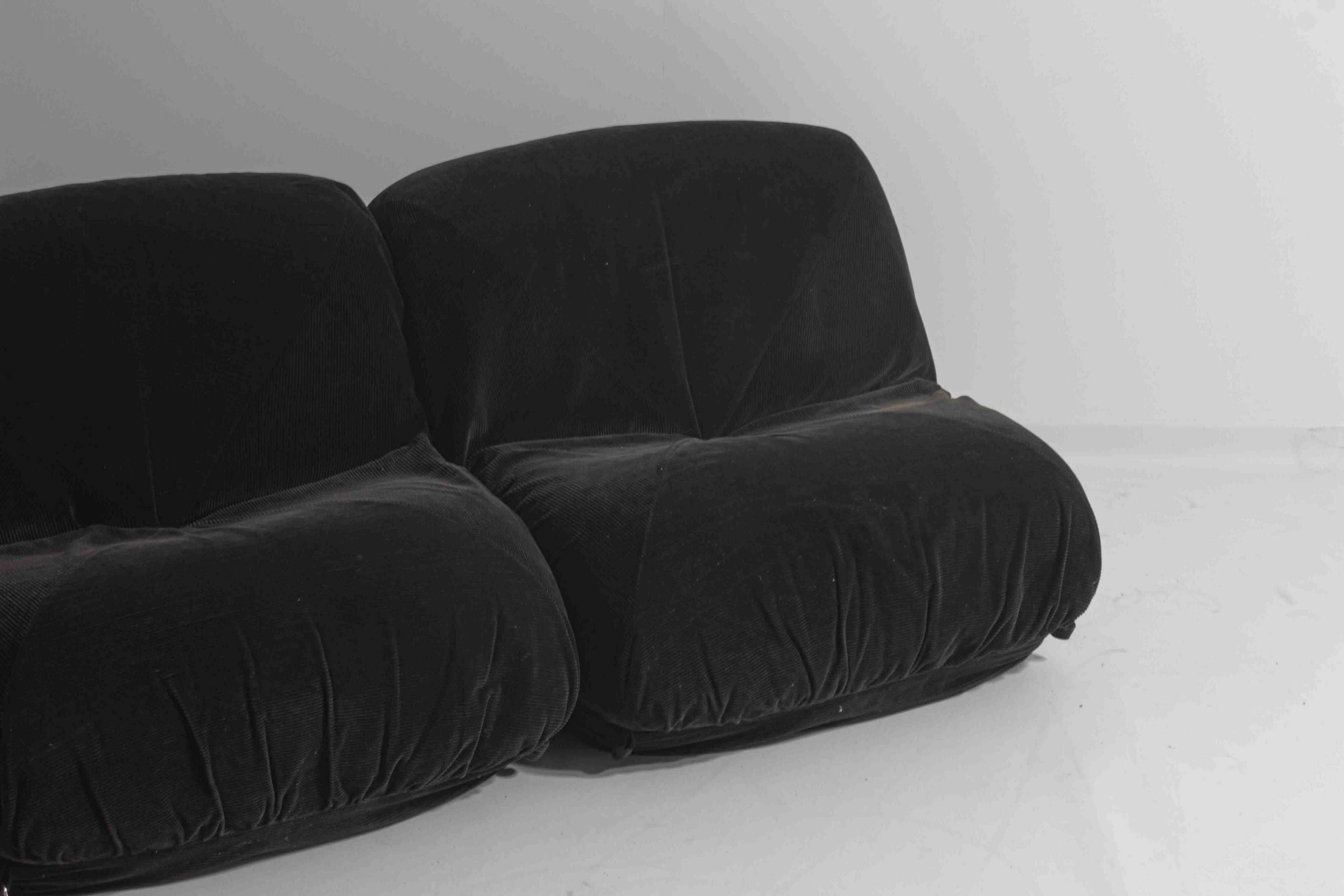 Modular "Patate" sofa in black corduroy velvet by Airborne, France 1970s