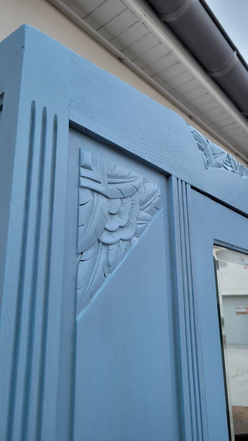 Parisian Art Deco armoire with beveled mirror and painted decoration