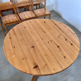 Table set and 8 chairs in solid Scandinavian pine ASKO vintage 80s