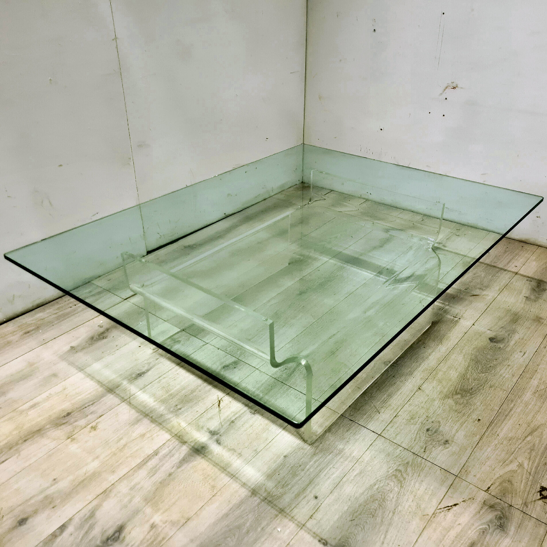 Space age lucite and glass coffee table, 1970s