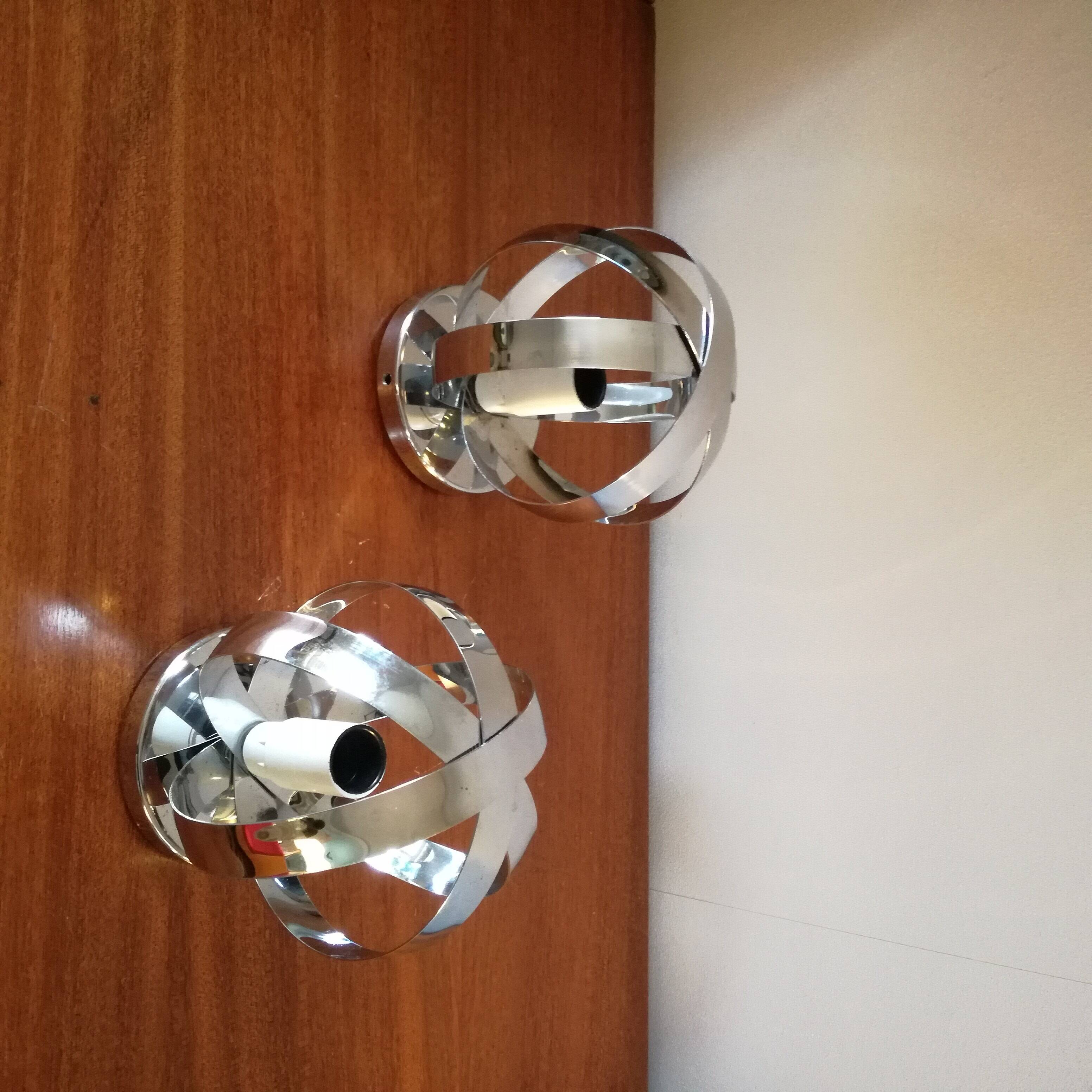 Appliques sphères en inox poli, 1970, set de 2