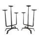 Pair of brutalist wrought iron candlesticks, France, three lights, signed