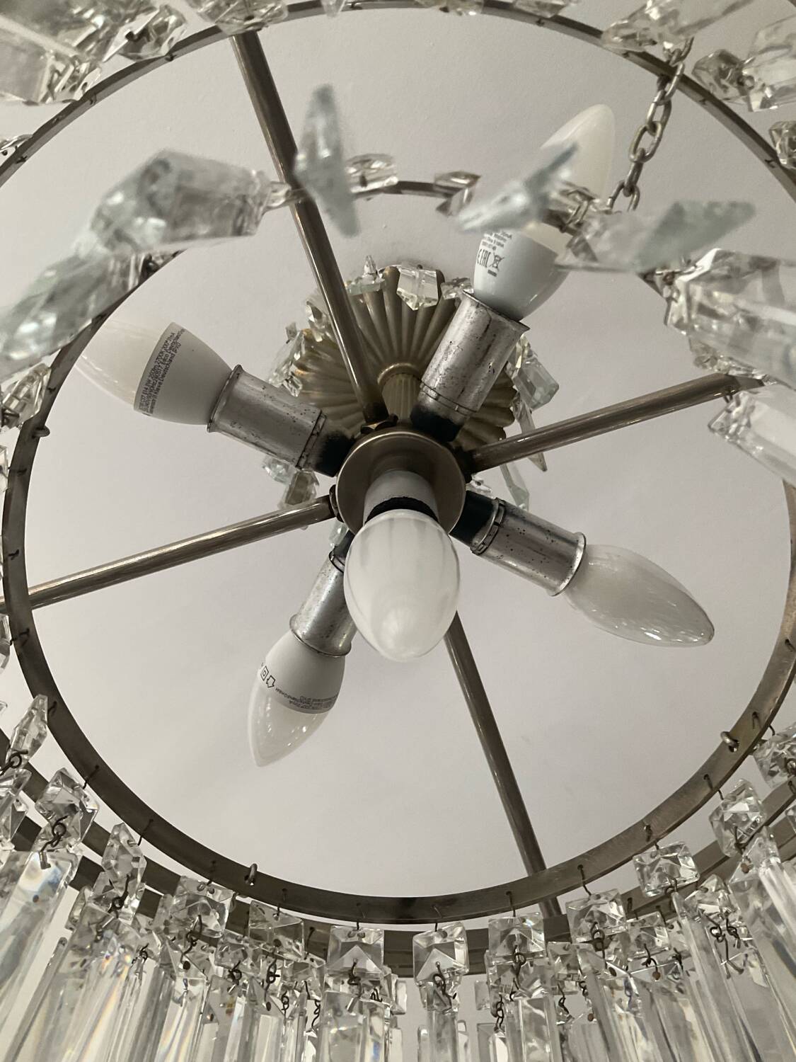 Large crystal chandelier with cascade of pendants from the 60s and 70s