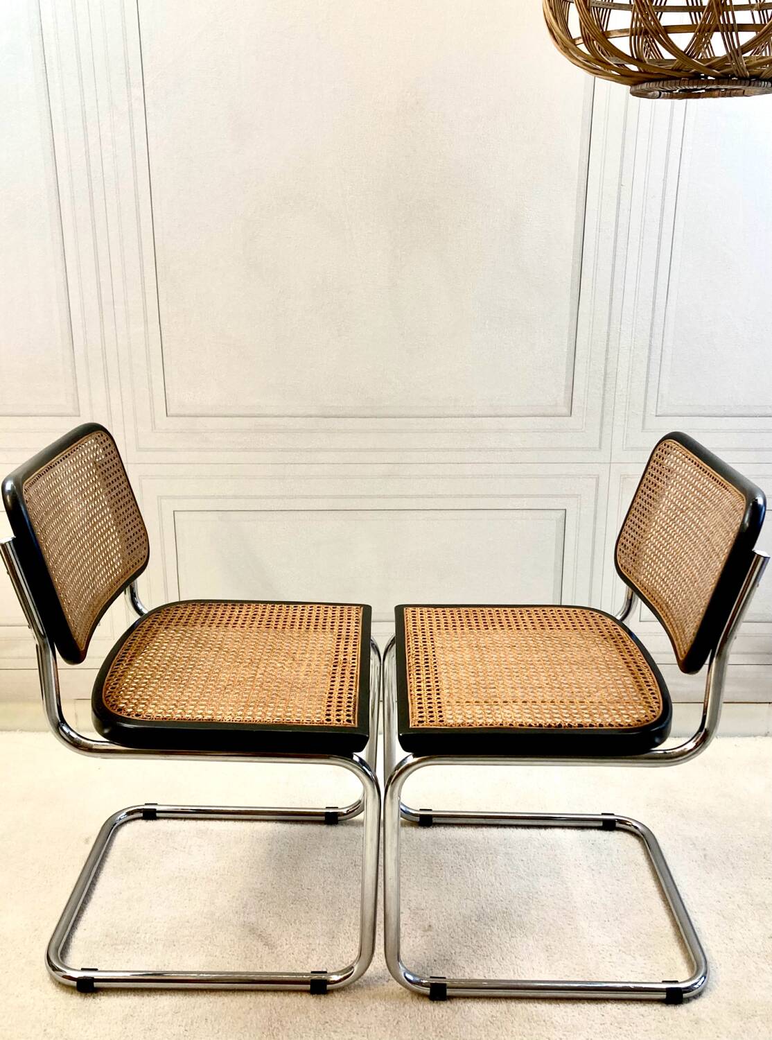 Pair of vintage B32 chairs – caning and chrome