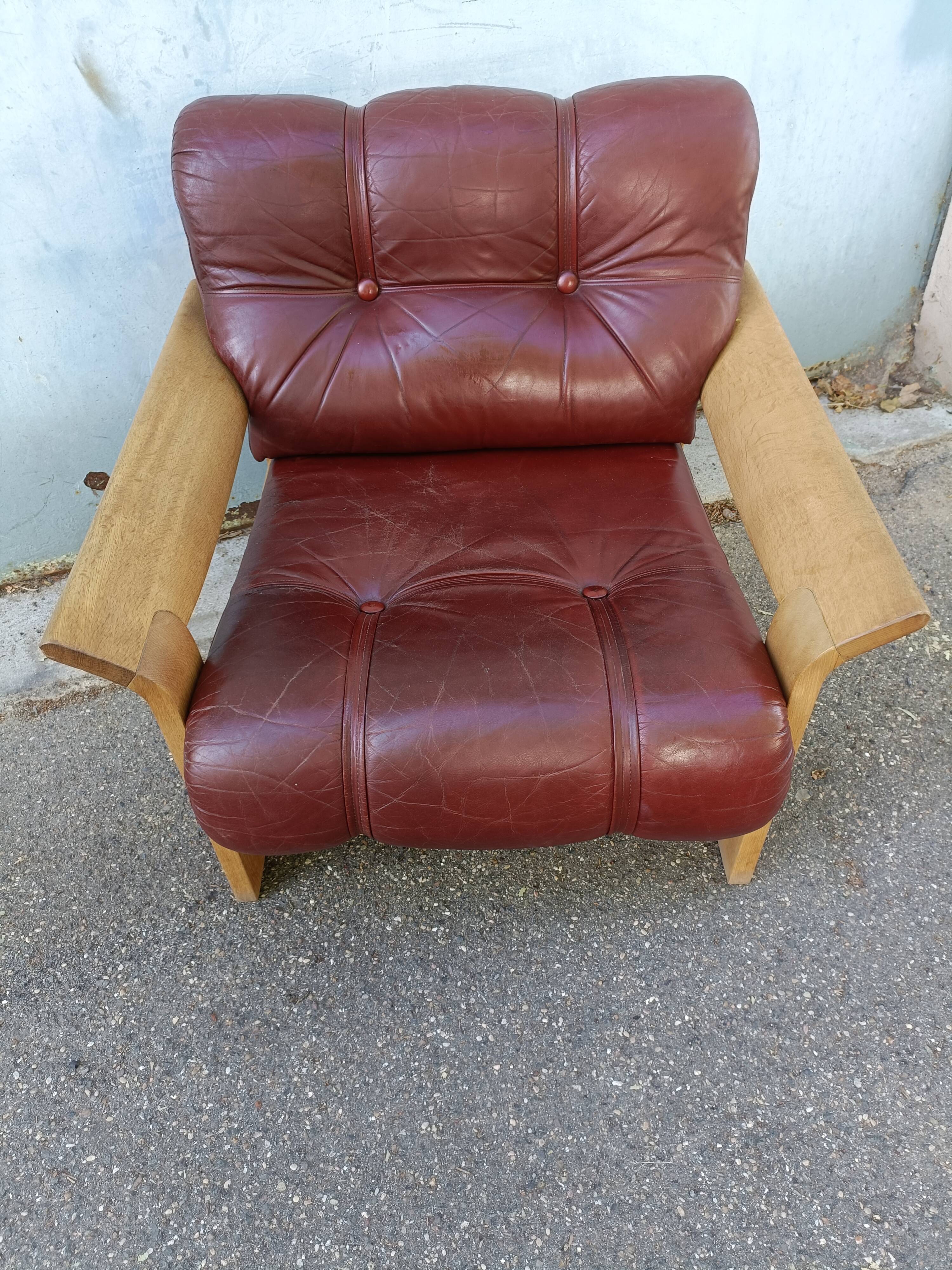 Danish vintage armchair light oak and leather.
