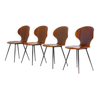 Ensemble de quatre chaises « Lulli » en contreplaqué par Carlo Ratti, Italie, années 1950