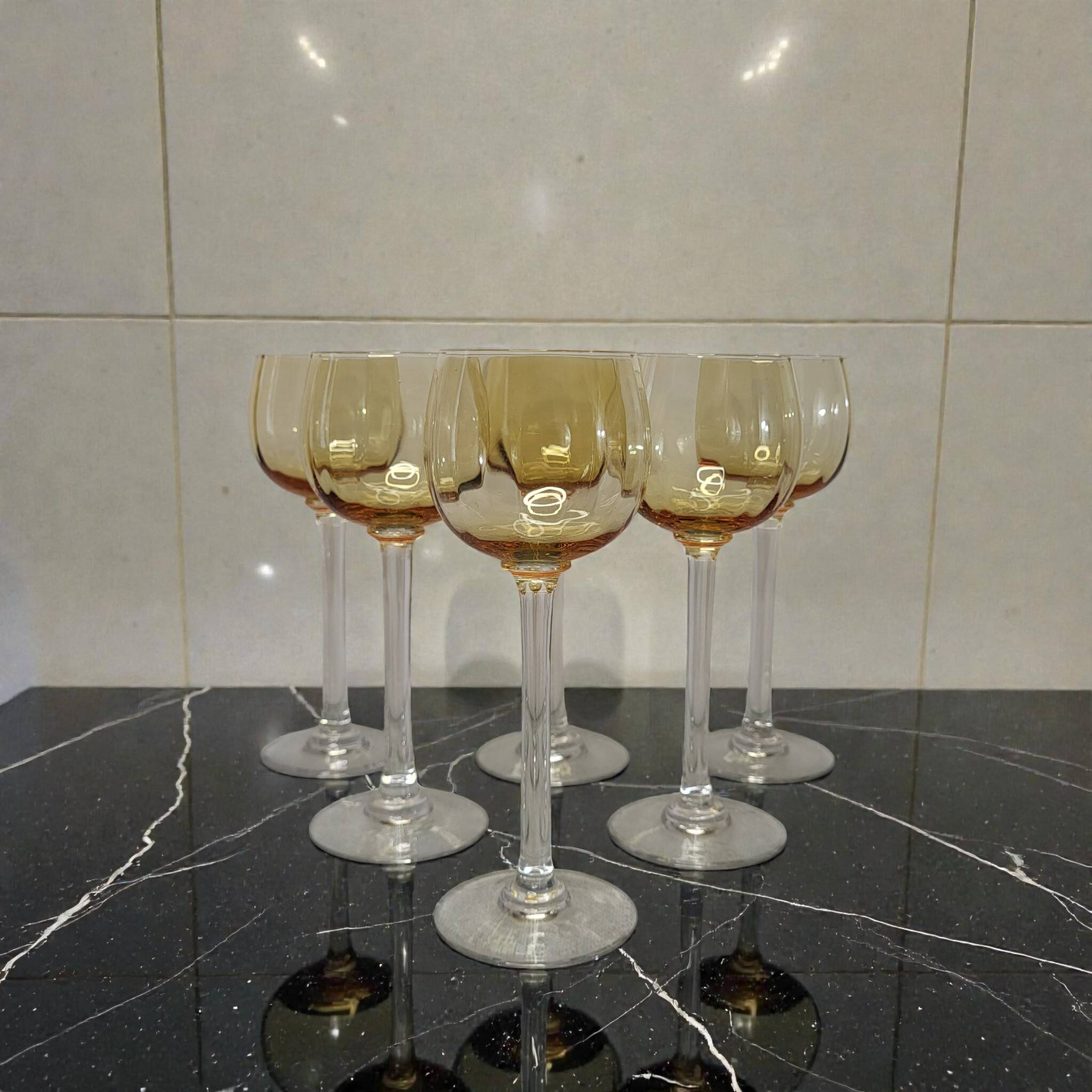 6 amber crystal wine glasses