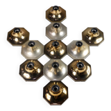 Suite of 11 octagonal brass wall lamps by Motoko Ishii