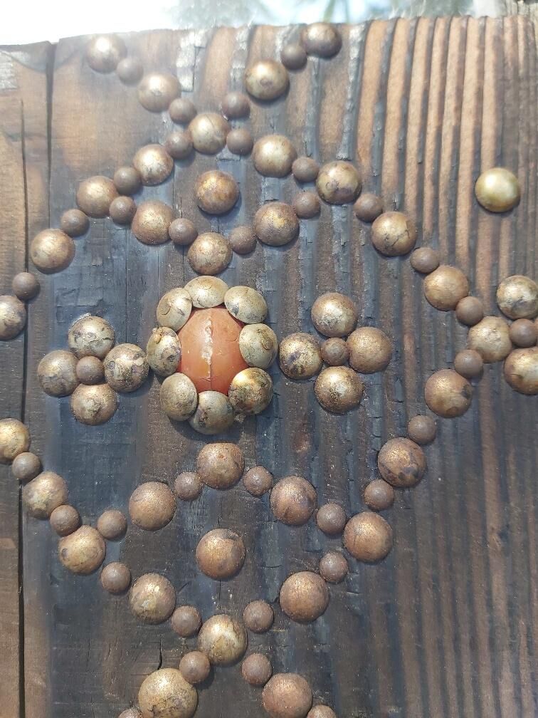 Ancient brutalist oriental wooden mirror 23x53cm