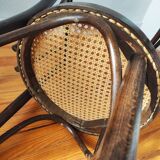 4 antique curved wood and cane chairs