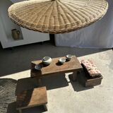 Rattan suspension or shade in the shape of a braided undulating circular tray d:80