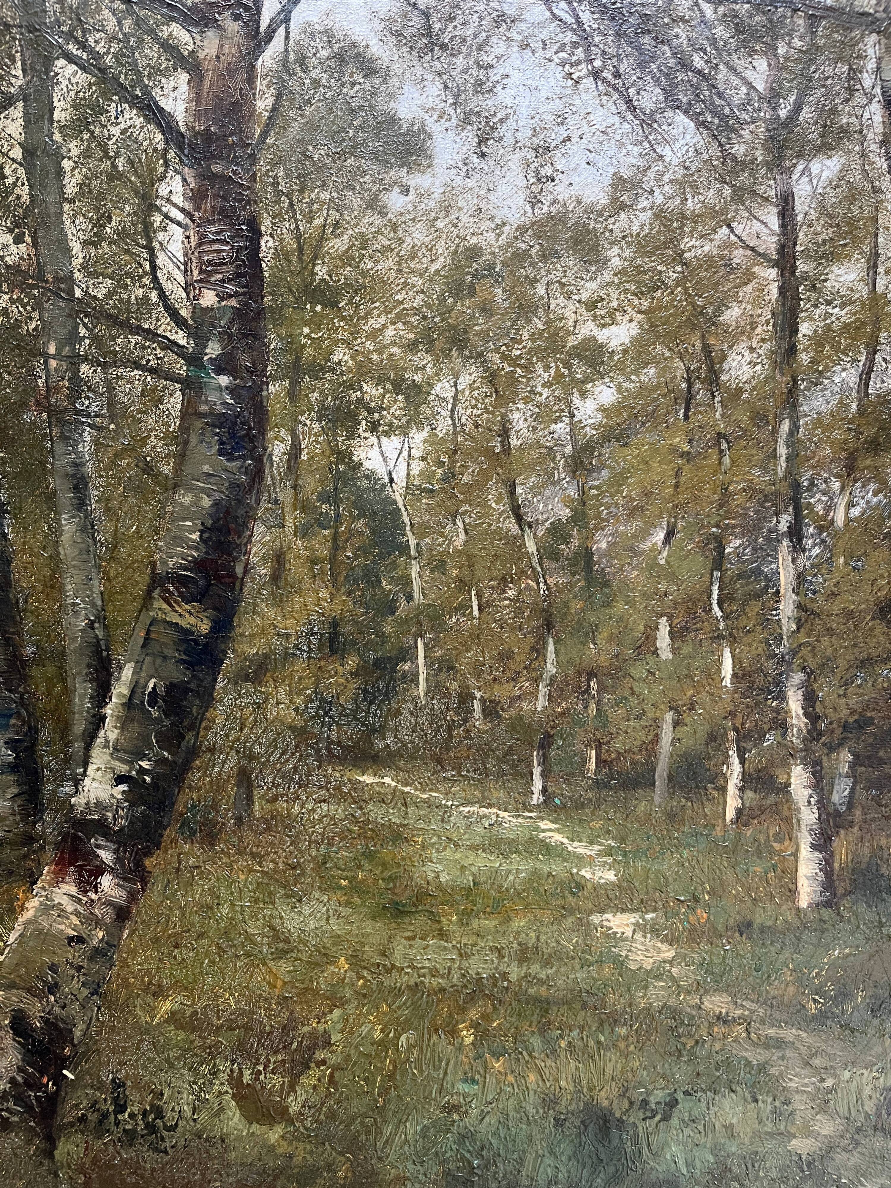 HST painting "Forest landscape" 19th century Barbizon signed