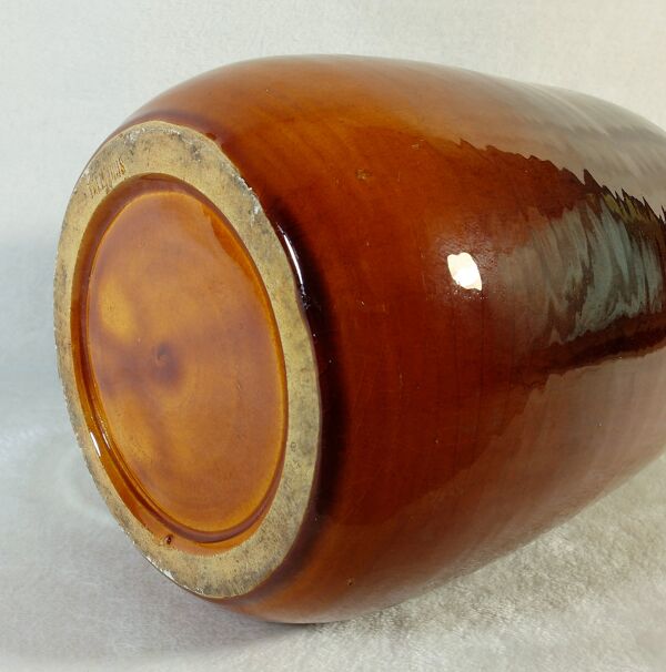 Bouteille en céramique émaillée orange et marron Vallauris 60