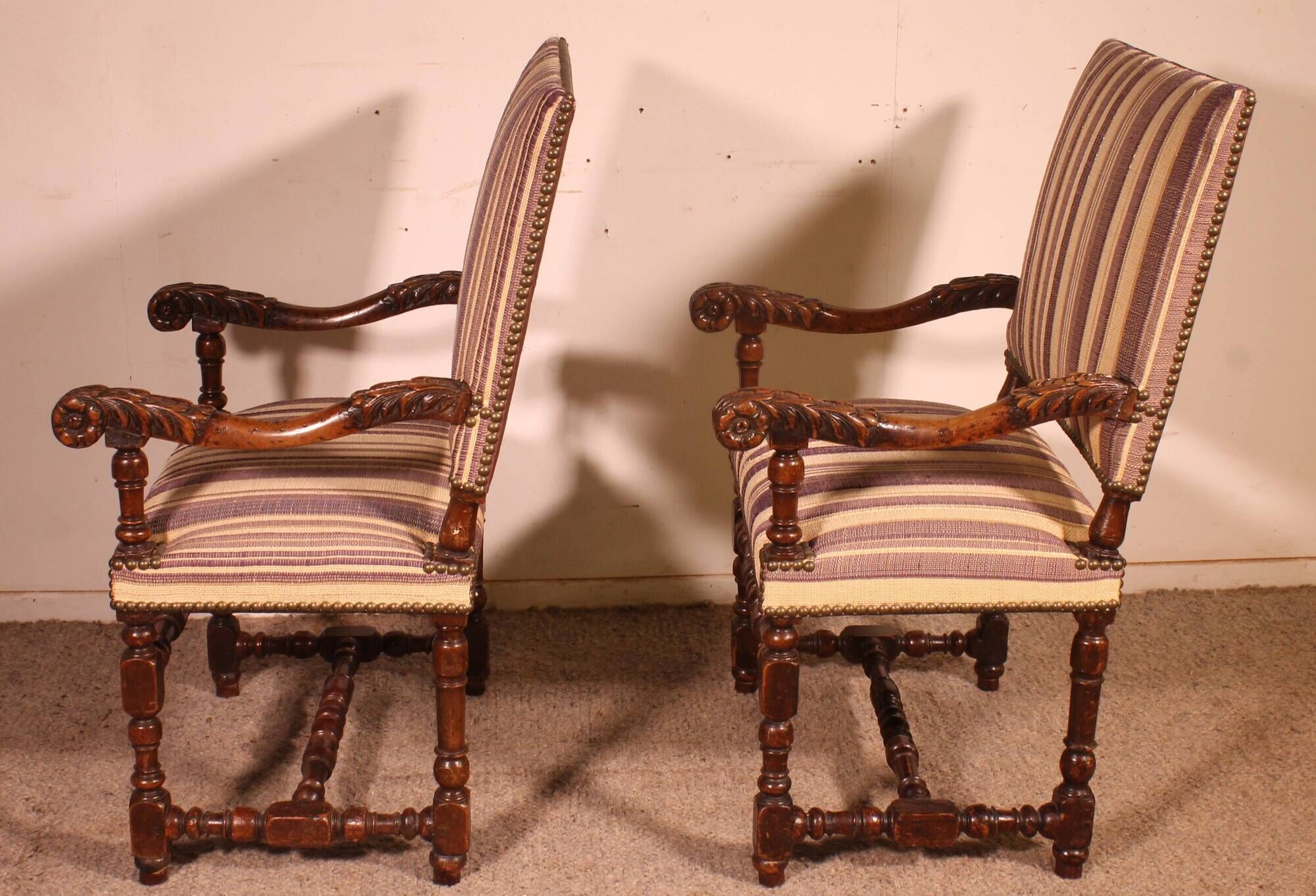 pair of Louis XIII period walnut armchairs - 17th century