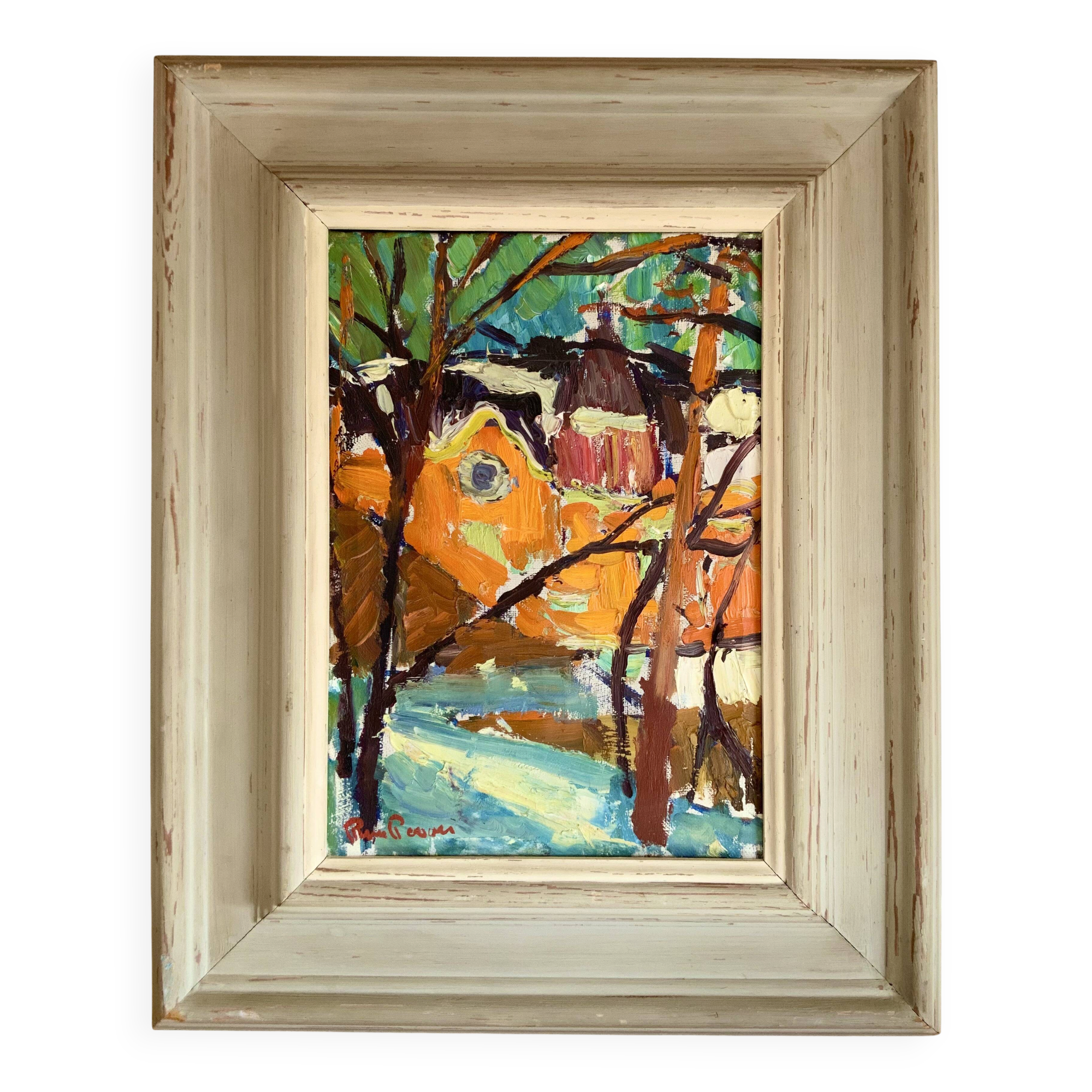 Small Vintage Impressionists Painting Landscape, signed Rune Person (1914–1