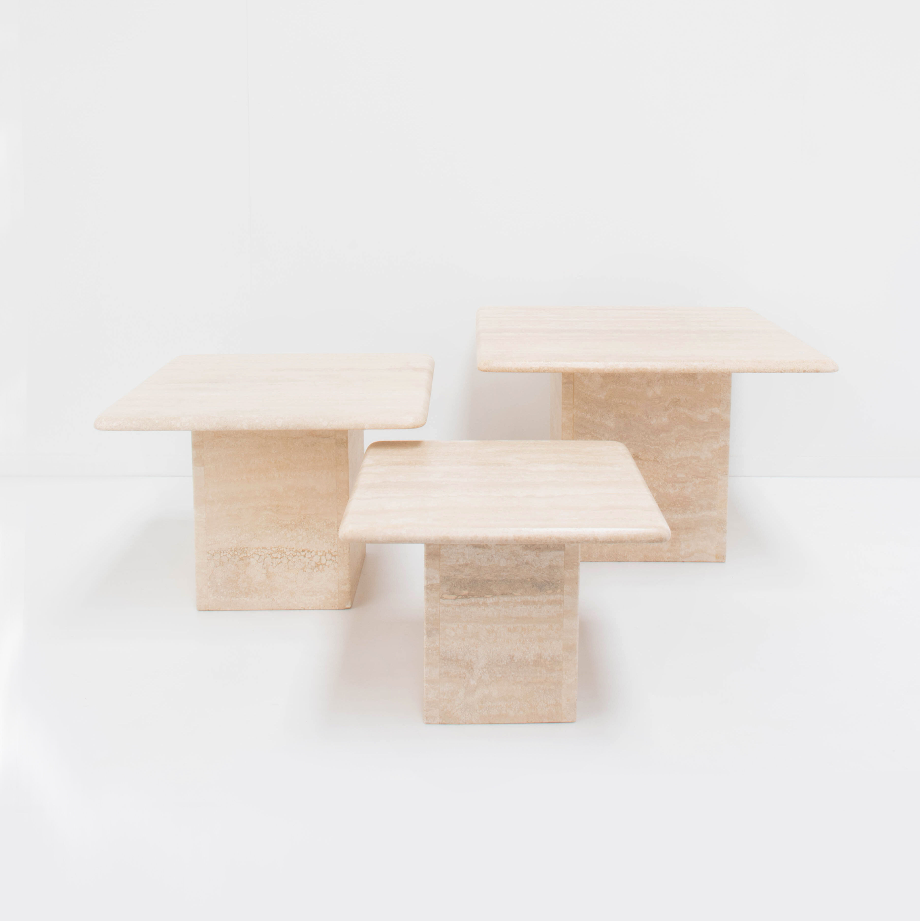 Set of 3 vintage travertine pull out tables