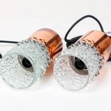 Set of 3 copper and bubble glass pendant lights by VEB NARVA Leuchten, ann
