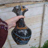 Old clichy glass vase with jasped multicolored collar
