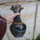 Old clichy glass vase with jasped multicolored collar