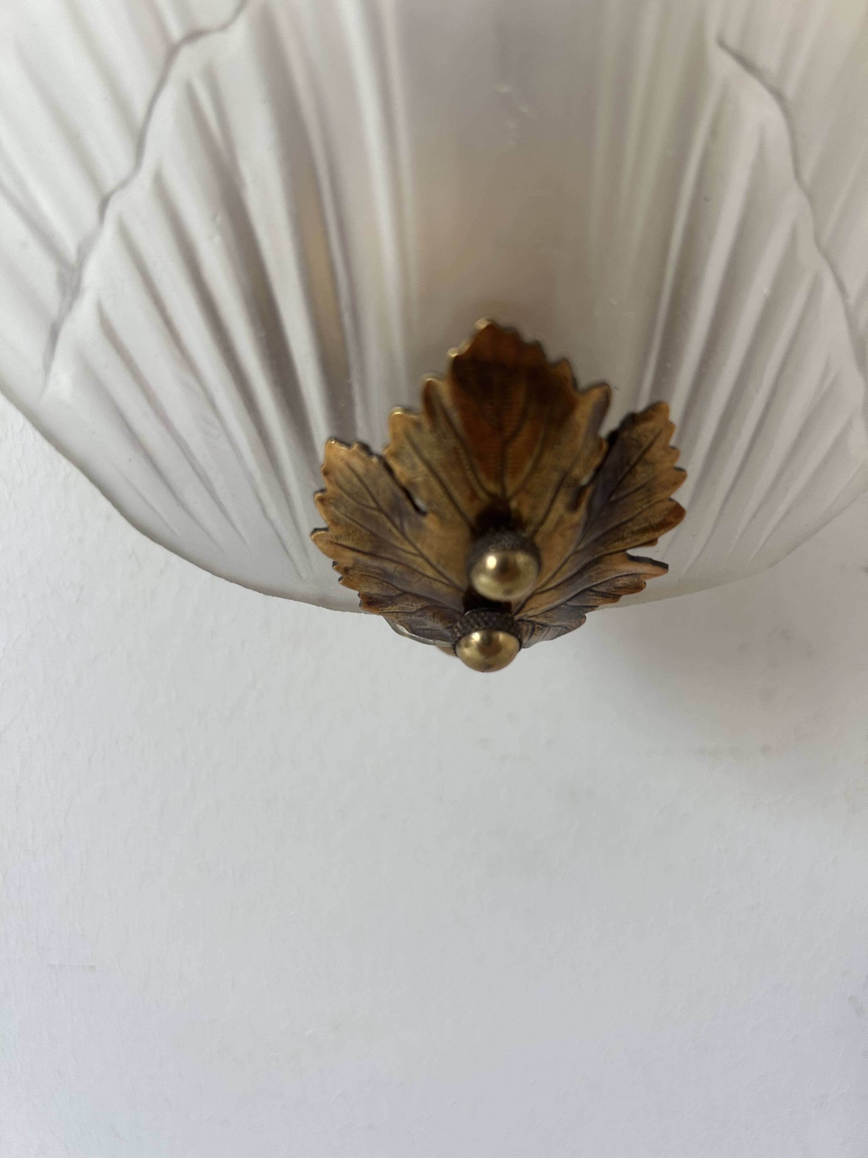 Pair of shell wall lights, glass and brass, France 1960