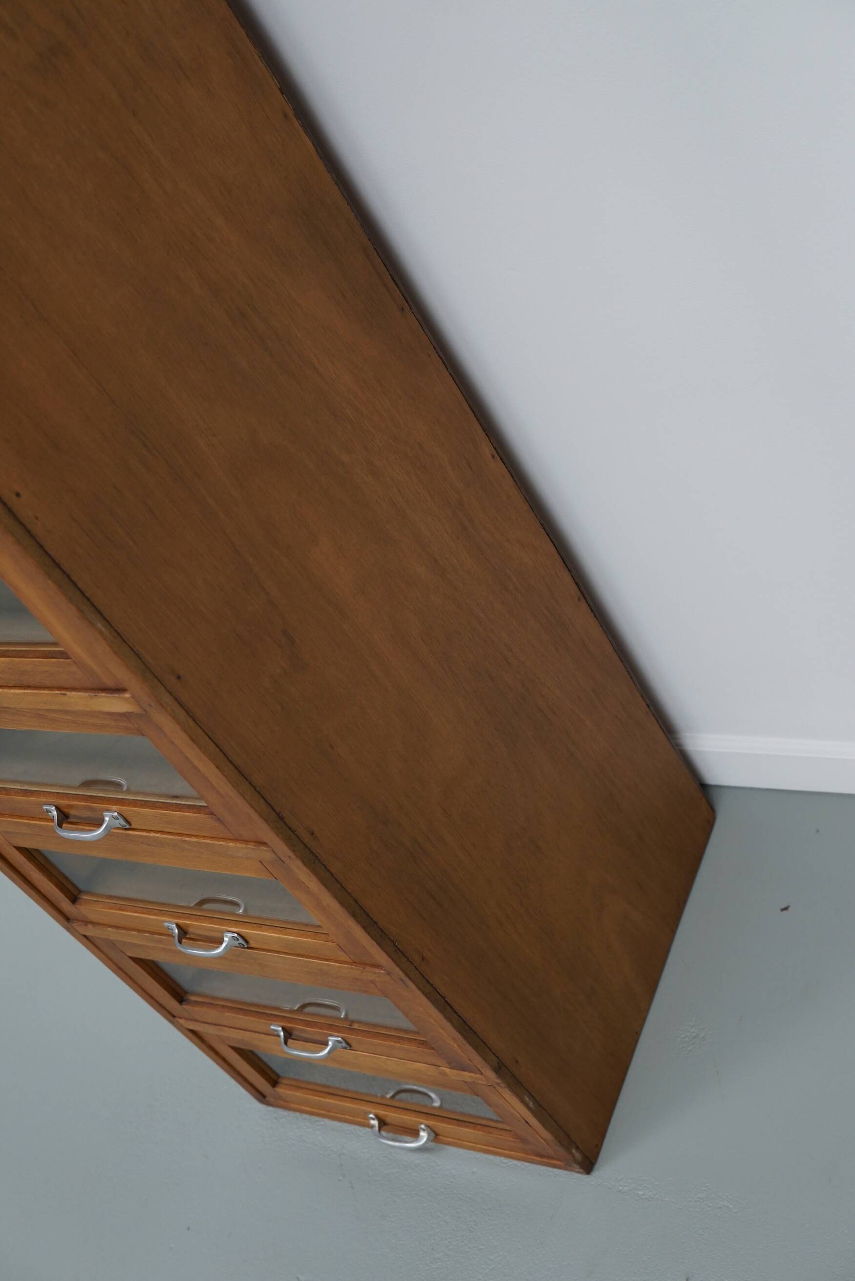 Vintage German Beech / Oak Haberdashery Shop Cabinet / Vitrine, 1950s