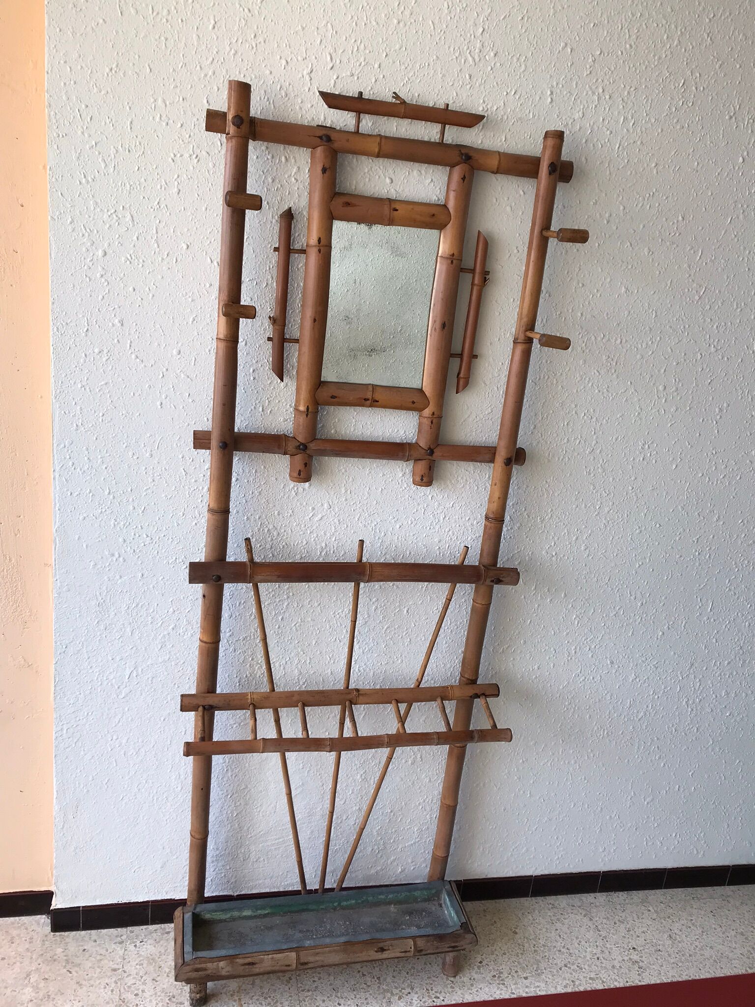 Antique rattan coat rack