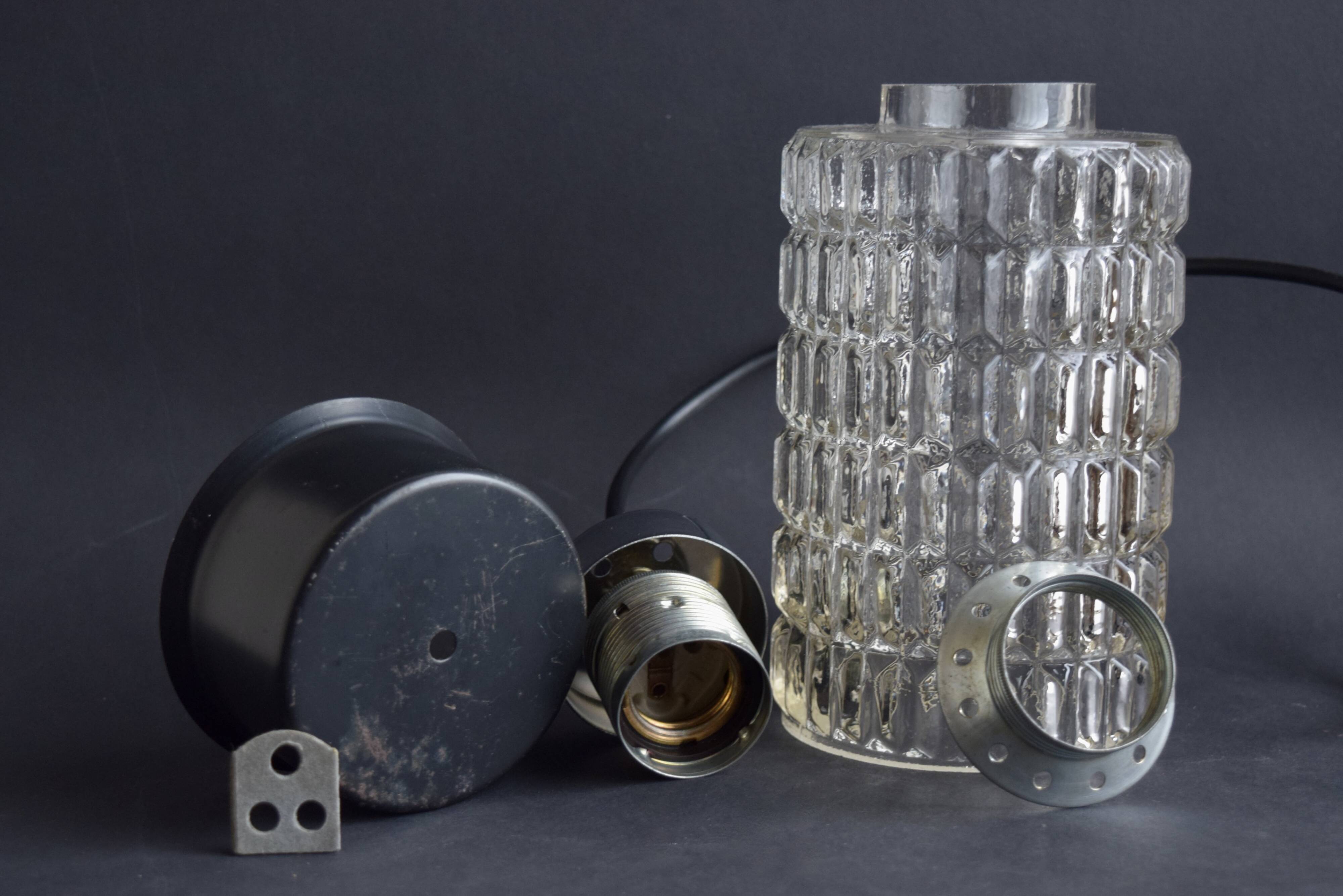 Vintage pendant light in textured molded glass and chrome metal