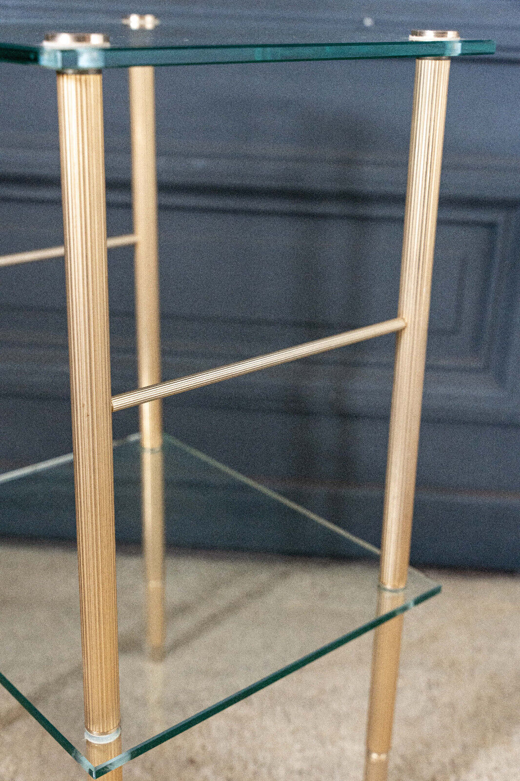 Bedside table 1980 golden metal 2 glass tops