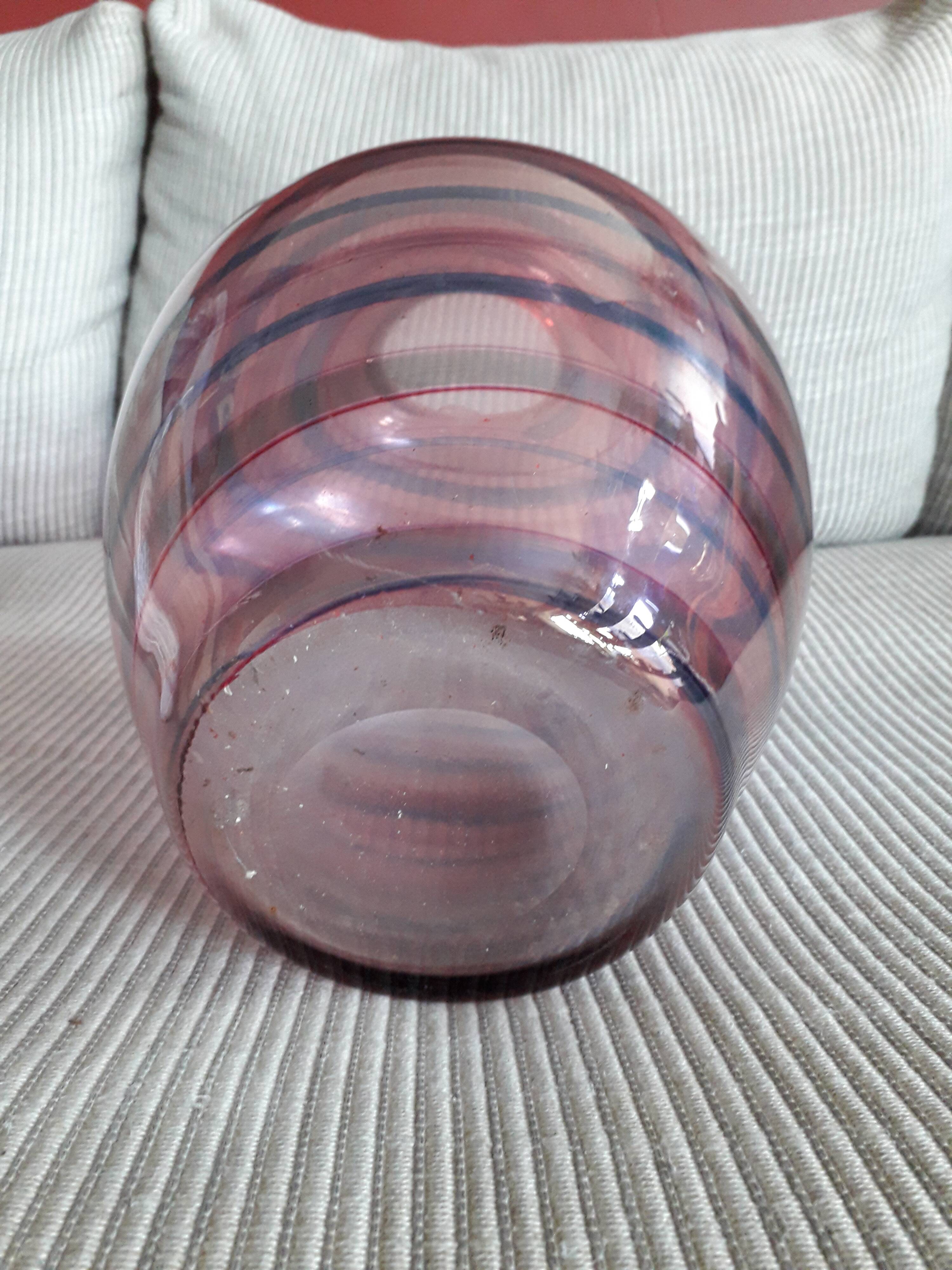 Large vintage striped pink blown glass vase
