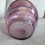 Large vintage striped pink blown glass vase