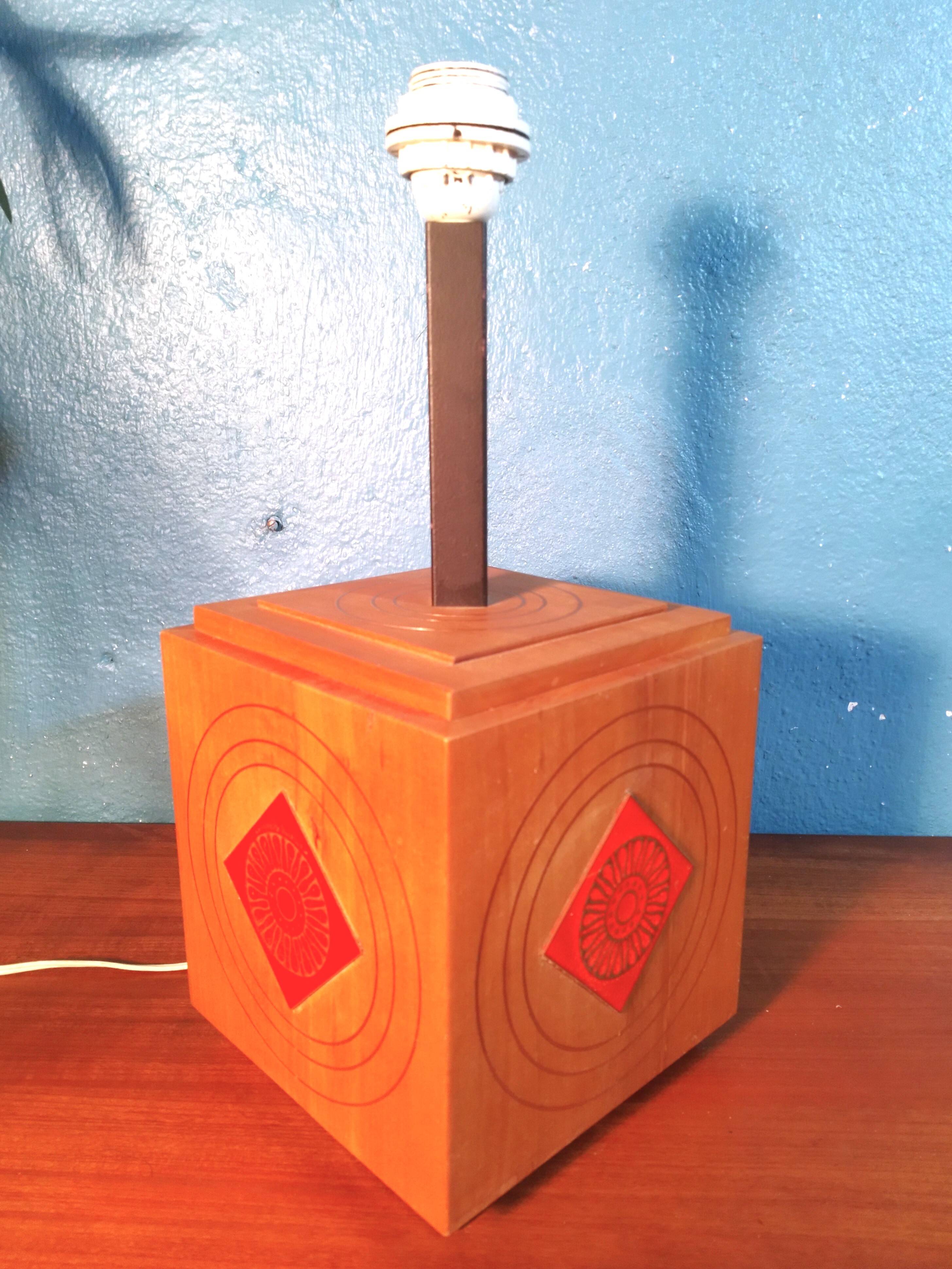 Scandinavian lamp in wood and ceramic, 1970s