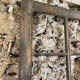 Old glazed wooden door patinated