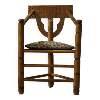 Carved monk's chair in solid oak, Wabi Sabi, Swedish, early 20th century.