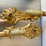 Pair of vintage gilded wood electric wall sconces