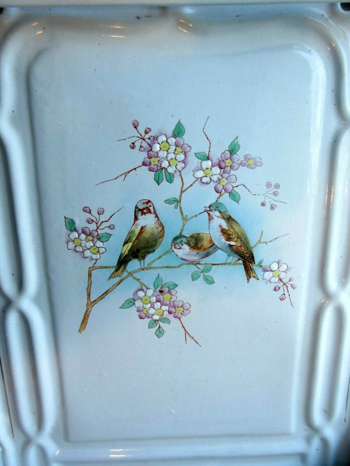 Porte-ustensiles de cuisine art déco tôle émaillée 3 oiseaux